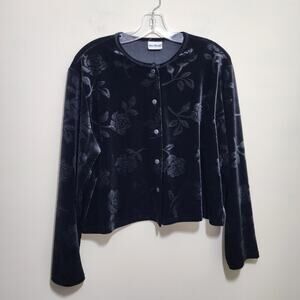 Vintage Two Twenty velvet rose embossed button front cardigan woman's size Large